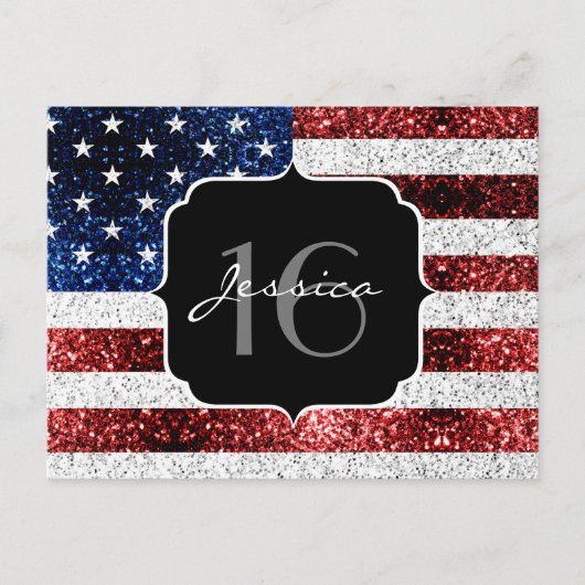 Amerikaanse vlag rode witte blauwe sparken glitter briefkaart (Voorkant)