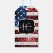 Amerikaanse vlag rode witte blauwe sparken glitter cadeaulabel (Voorkant)