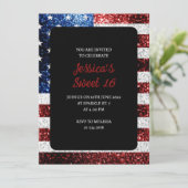 Amerikaanse vlag rode witte blauwe sparken glitter kaart (Staand voorkant)