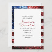 Amerikaanse vlag rode witte blauwe sparken glitter kaart (Achterkant)