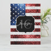 Amerikaanse vlag rode witte blauwe sparken glitter kaart (Staand voorkant)