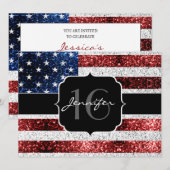 Amerikaanse vlag rode witte blauwe sparken glitter kaart (Voorkant / Achterkant)