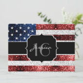 Amerikaanse vlag rode witte blauwe sparken glitter kaart (Staand voorkant)