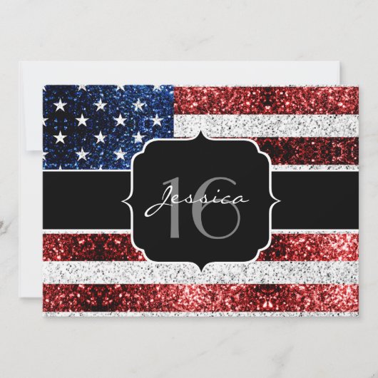 Amerikaanse vlag rode witte blauwe sparken glitter kaart (Voorkant)