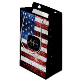Amerikaanse vlag rode witte blauwe sparken glitter klein cadeauzakje (Voorkant Gekanteld)