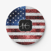 Amerikaanse vlag rode witte blauwe sparken glitter papieren bordje (Voorkant)