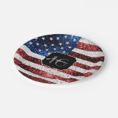 Amerikaanse vlag rode witte blauwe sparken glitter papieren bordje (Gekanteld)