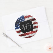 Amerikaanse vlag rode witte blauwe sparken glitter ronde sticker (Envelop)