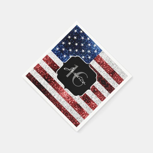 Amerikaanse vlag rode witte blauwe sparken glitter servet (Hoek)