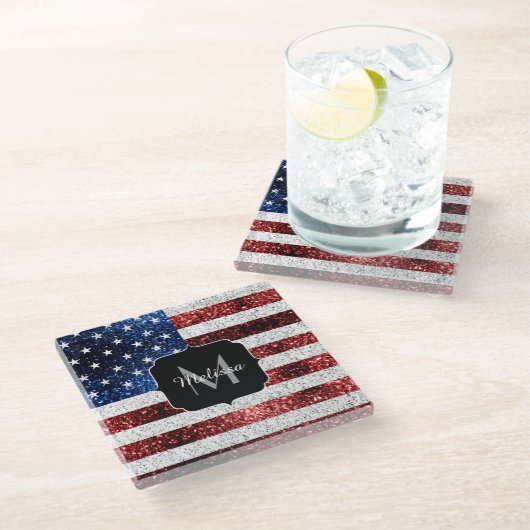 Amerikaanse vlag rode witte spinkelaar glazen onderzetter (Schuin)