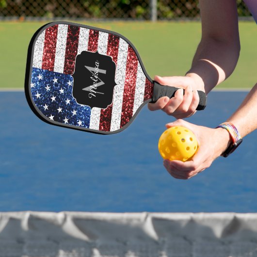Amerikaanse vlag rode witte spinkelaar pickleball paddle (Insitu)
