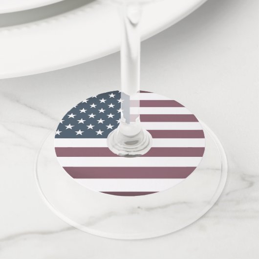 Amerikaanse vlag ronde wijnglas labels (Dichtbij)
