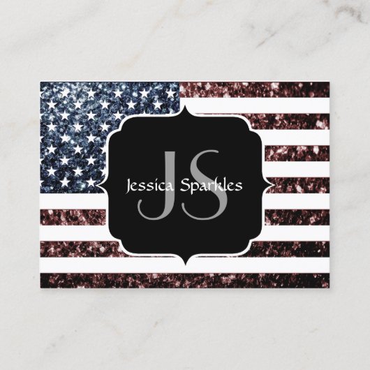 Amerikaanse vlag rood blauw  glinstering Monogram Visitekaartje (Achterkant)