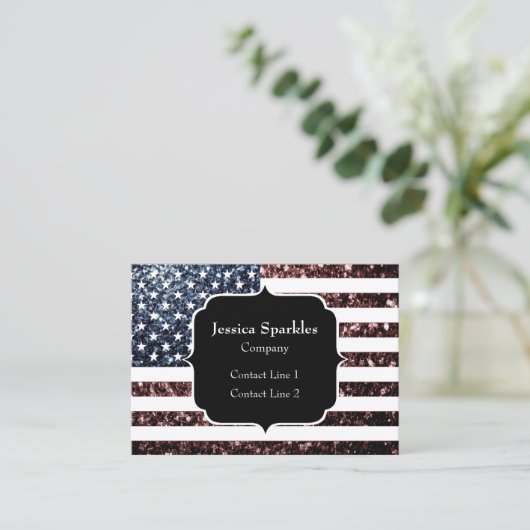 Amerikaanse vlag rood blauw  glinstering Monogram Visitekaartje (Staand voorkant)