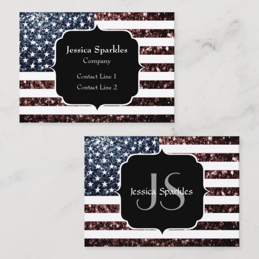 Amerikaanse vlag rood blauw  glinstering Monogram Visitekaartje (Voorkant / Achterkant)