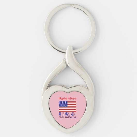 Amerikaanse Vlag Rood Gepersonaliseerd Hart Sleutelhanger (Voorkant)