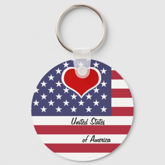 Amerikaanse vlag & rood hart, liefde VS / Amerika Sleutelhanger (Voorkant)