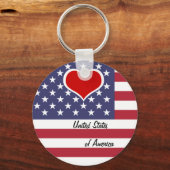 Amerikaanse vlag & rood hart, liefde VS / Amerika Sleutelhanger (Voorkant)