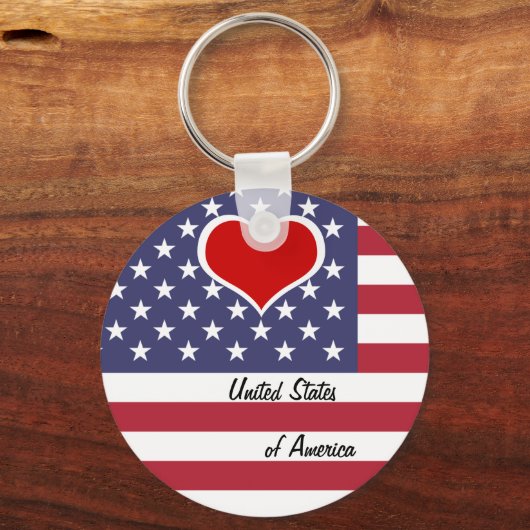 Amerikaanse vlag & rood hart, liefde VS / Amerika Sleutelhanger (Voorkant)