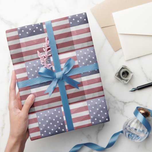 Amerikaanse vlag Rood Wit Blauw Amerika Geometrisc Cadeaupapier (Geschenken)