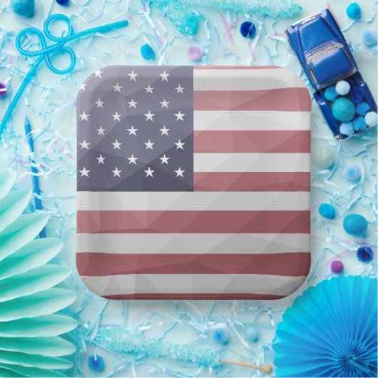 Amerikaanse vlag Rood Wit Blauw Amerika Geometrisc Papieren Bordje (Feest)