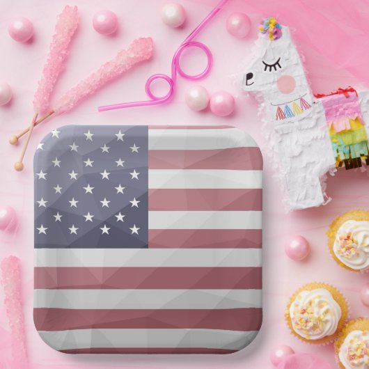 Amerikaanse vlag Rood Wit Blauw Amerika Geometrisc Papieren Bordje (Feest)