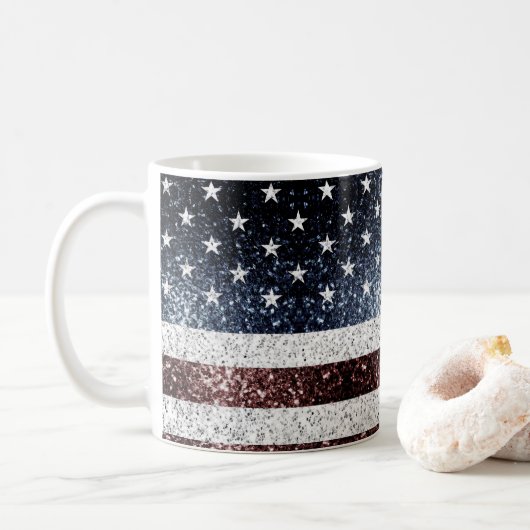 Amerikaanse vlag  rood wit blauw fonkelt glitters koffiemok (Met donut)