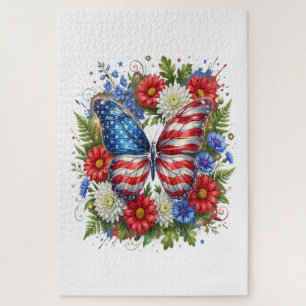Amerikaanse Vlag Rood Wit Blauw Vlinder Bloem Legpuzzel
