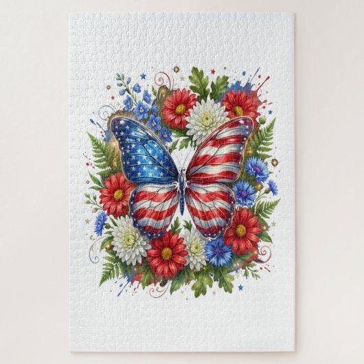 Amerikaanse Vlag Rood Wit Blauw Vlinder Bloem Legpuzzel (Verticaal)