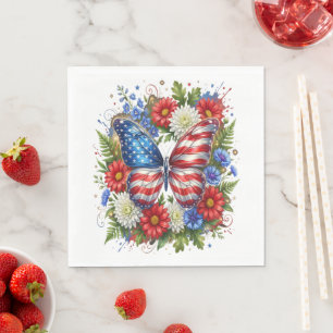 Amerikaanse Vlag Rood Wit Blauw Vlinder Bloem Servet