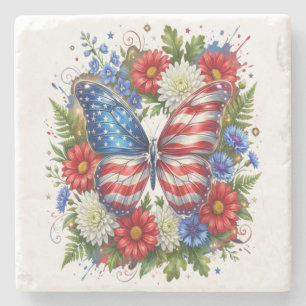 Amerikaanse Vlag Rood Wit Blauw Vlinder Bloem Stenen Onderzetter