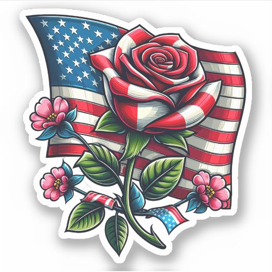 Amerikaanse Vlag roos Patriottische bloemenkunst Sticker (Voorkant)