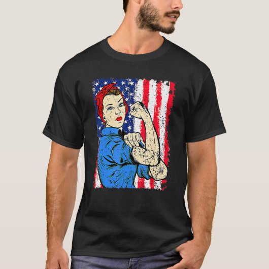 Amerikaanse vlag Rosie De Riveter Feminist 4 T-shirt (Voorkant)