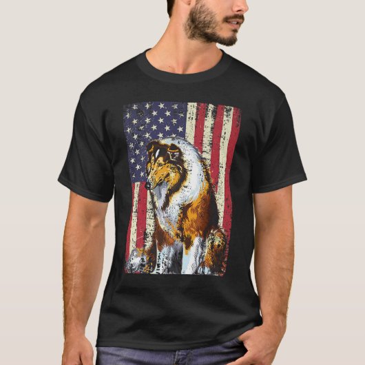 Amerikaanse vlag Rough Collie Patriottische vlag T-shirt (Voorkant)