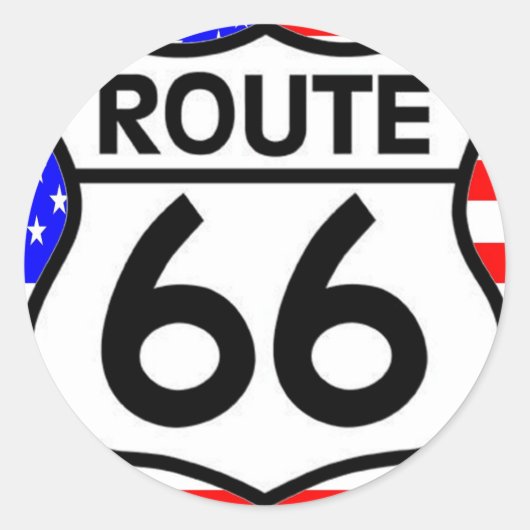 Amerikaanse vlag Route 66 Shield Stars & Stripes Ronde Sticker (Voorkant)