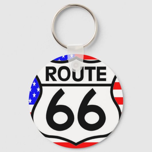 Amerikaanse vlag Route 66 Shield Stars & Stripes Sleutelhanger (Voorkant)
