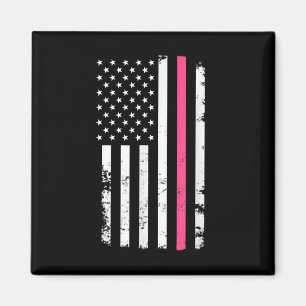 Amerikaanse vlag roze lijn voor borstkanker magneet