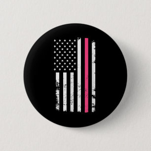 Amerikaanse vlag roze lijn voor borstkanker ronde button 5,7 cm