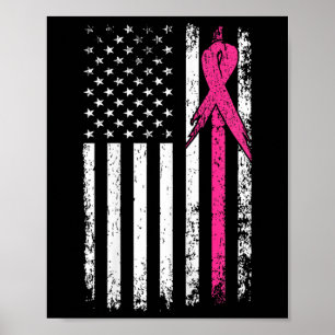 Amerikaanse vlag roze lintstof borstkanker poster