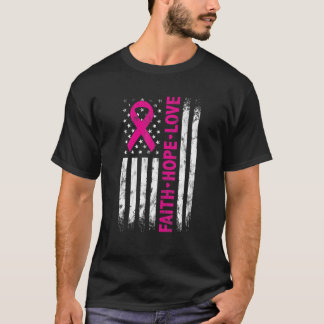 Amerikaanse vlag roze ribbon Faith Hope Love Cance T-shirt
