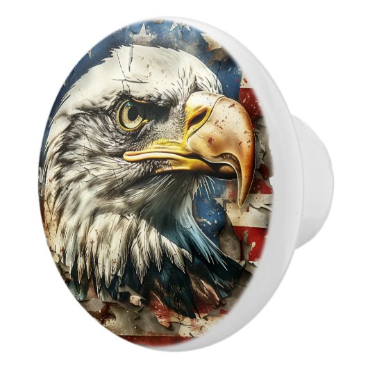 Amerikaanse vlag Rustic Bald Eagle Keramische Knop (Rechts)