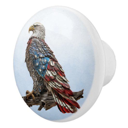 Amerikaanse vlag Rustic Bald Eagle Keramische Knop (Rechts)