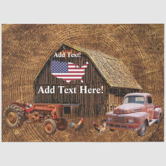 Amerikaanse vlag Rustic Barn Truck Tractor Tissuepapier (Voorkant)