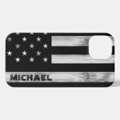 Amerikaanse vlag Rustic Wood Black White Monogram iPhone Hoesje (Achterkant horizontaal)