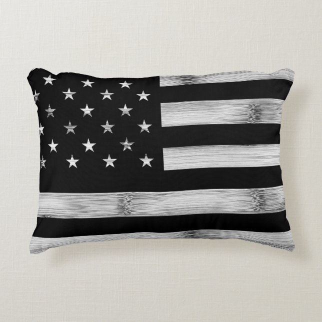 Amerikaanse vlag Rustic Wood Black White Patriotic Accent Kussen (Voorkant)