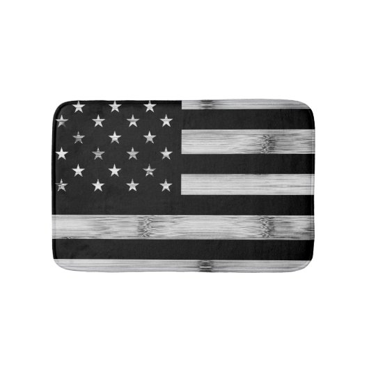 Amerikaanse vlag Rustic Wood Black White Patriotic Badmat (Voorkant)