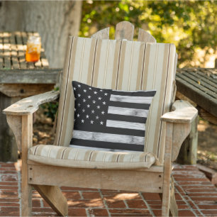 Amerikaanse vlag Rustic Wood Black White Patriotic Buitenkussen