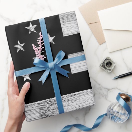 Amerikaanse vlag Rustic Wood Black White Patriotic Cadeaupapier (Geschenken)