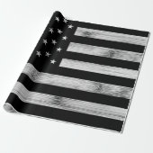 Amerikaanse vlag Rustic Wood Black White Patriotic Cadeaupapier (Uitgerold)
