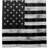 Amerikaanse vlag Rustic Wood Black White Patriotic Douchegordijn (Voorkant)